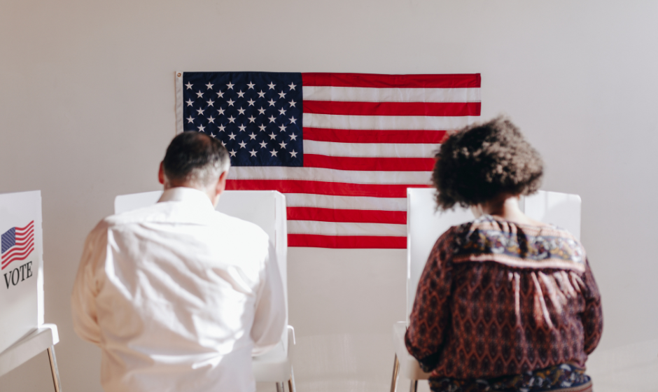 Voters cast their ballots at a polling place