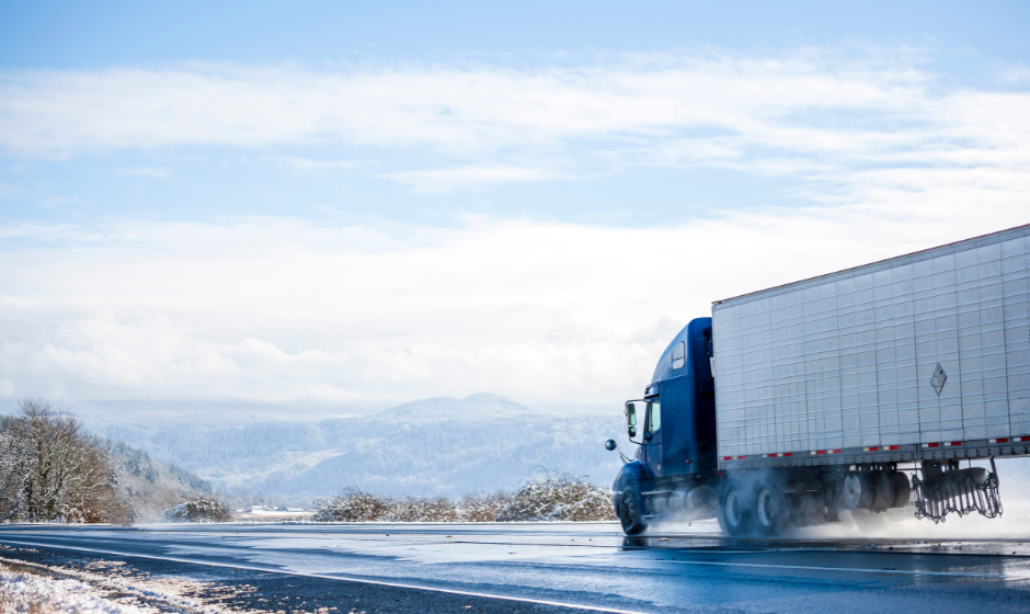 A reefer truck on a mountainside road