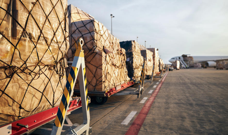 Freight awaits loading onto an aircraft