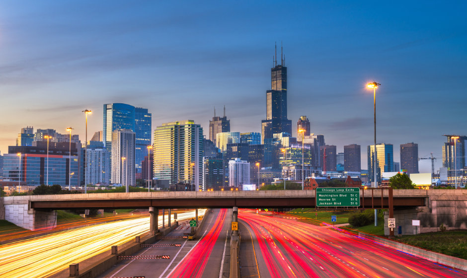 Chicago highway at dusk