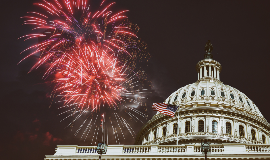 Fireworks over an American government building