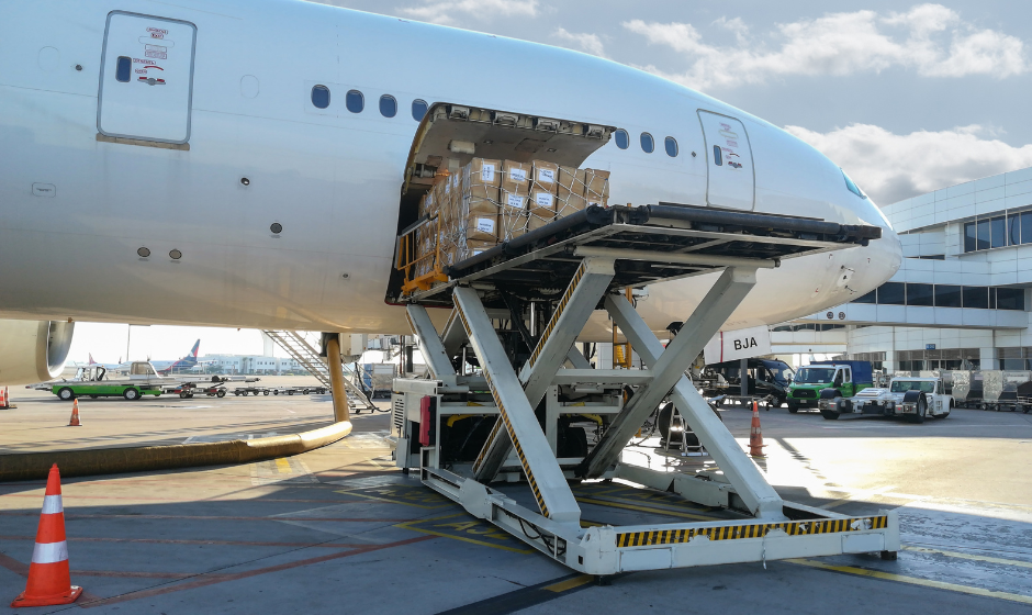 Cargo is loaded off an aircraft