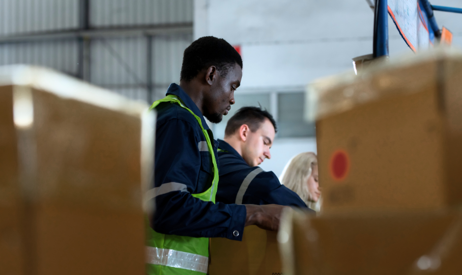 Workers inspect shipments