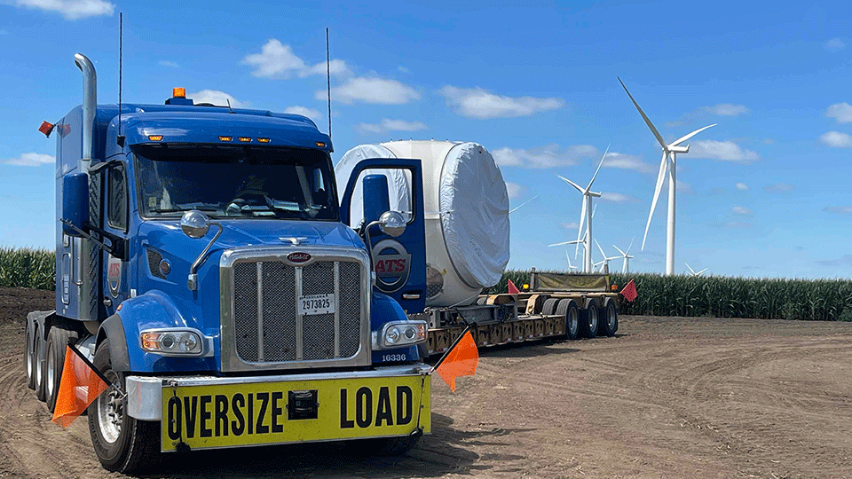 RGN Trailer Hauling Wind Farm Cargo