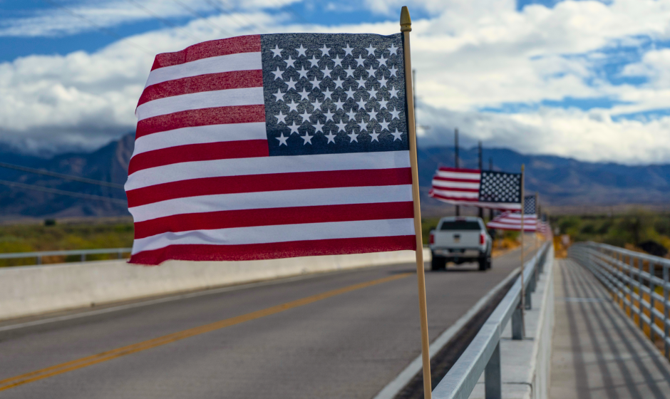 A U.S. highway decorated for Memorial Day.